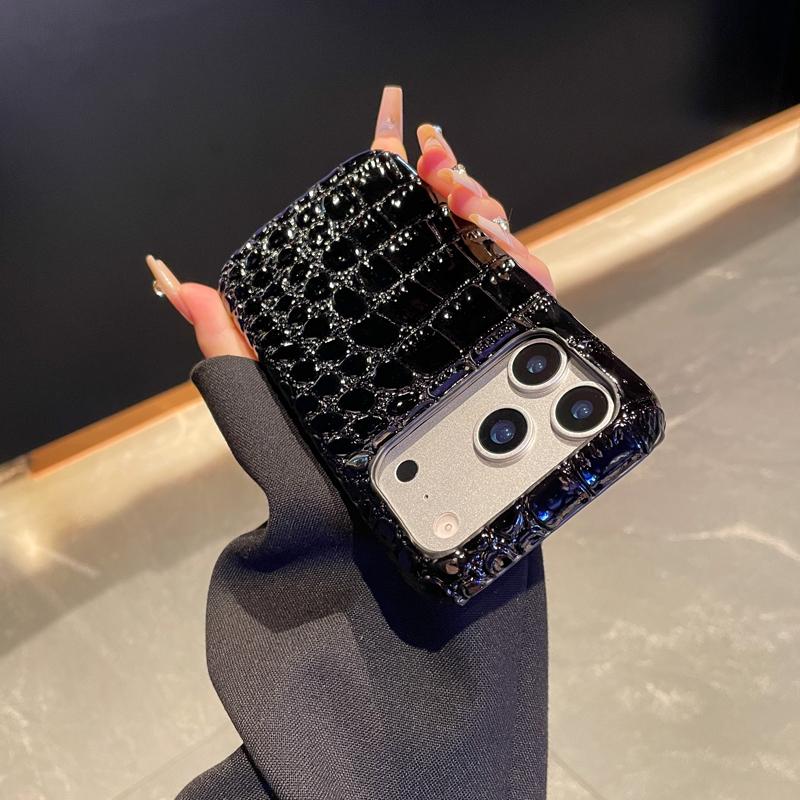 Solid Color Crocodile Pattern Case for IPhone 17 16 15 14 13 Pro Max 17 Air Half Pack Hard Leather Shockproof Back Cover