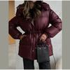 Solid Zipper Drawstring Puffer Jacket Quilted Water Resistant Loose Winter Warm Women Outerwear Daily Causal Coat