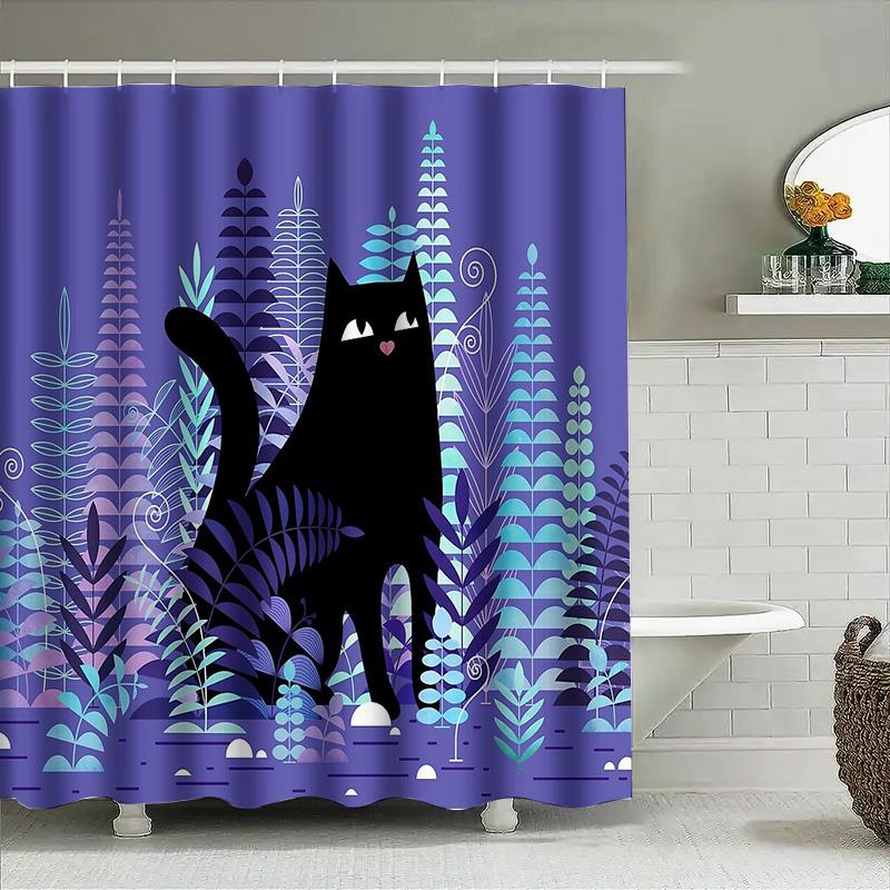 Cat Forest Shower Curtain Woodland Animal Nature Decor Bathroom Set Vintage Floral Pattern Home Decor Artistic Tapestry Wall Han