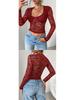 Spring/Summer European-American Sexy Slim Fit Hollow Out Long Sleeve Lace Top