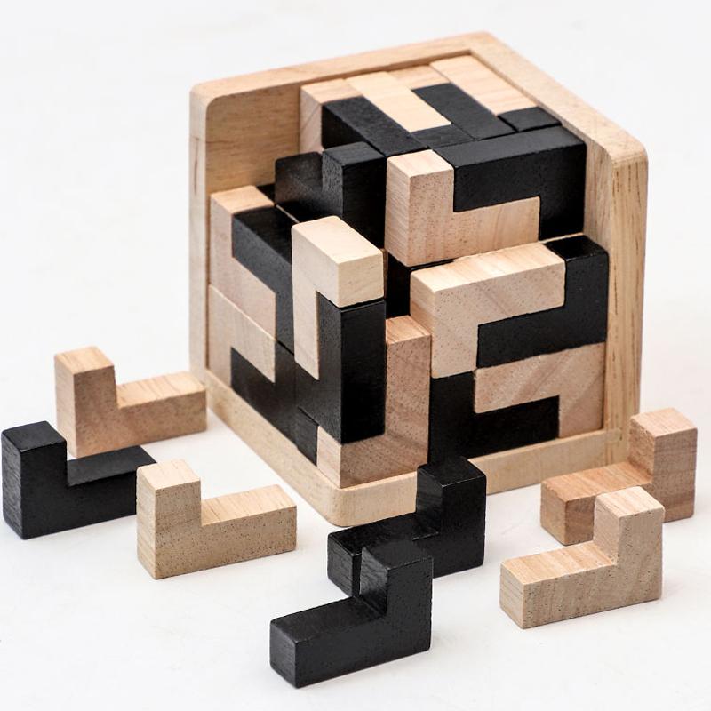 Non-Toxic 3D Cube Puzzle Luban Interlocking Creative Educational Wooden Toy Brain Mind Early Learning Game Gift For Children Letter