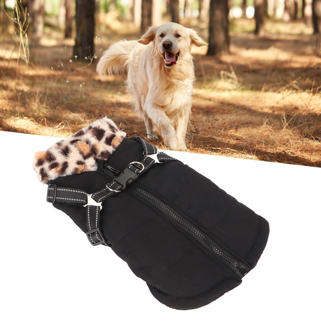 Warm Dog Jacket Stylish Windproof Thickened Cold Reflective Dog Winter Coat with Chest Strap for Outdoor Walking Hiking