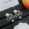 Di Jia D-House Two-Tone Tassel Bow Stud Earrings with Large & Small Pearls, Women's Fashion Luxury Style, 925 Silver.