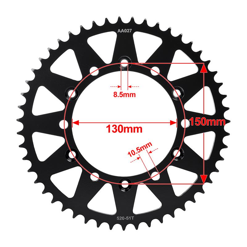 525 46T 48T 49T 50T 51T Rear Sprocket Gear Wheel for Yamaha FZ6R XJ6 YZ125 TT-R230 WR250 YZ250 YZ400 WR400F YZ426 WR450 YZ450