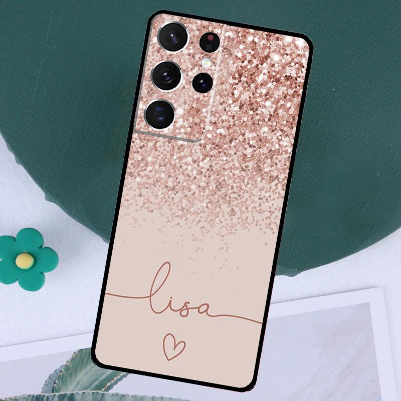 PERSONALISED Glitter name initials Case For Samsung Galaxy S24 Ultra S23 S22 S21 Plus Note 10 Note 20 S9 S10 S20 S21 FE Cover