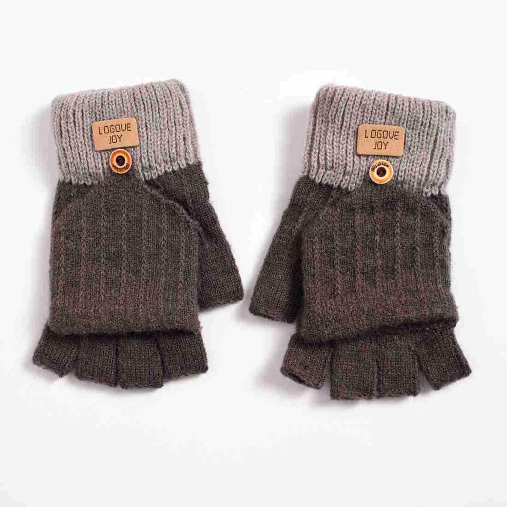 Korean Touchscreen Fingerless Winter Gloves - Plush, Thick, Cold-Proof Writing Flip Gloves for Students