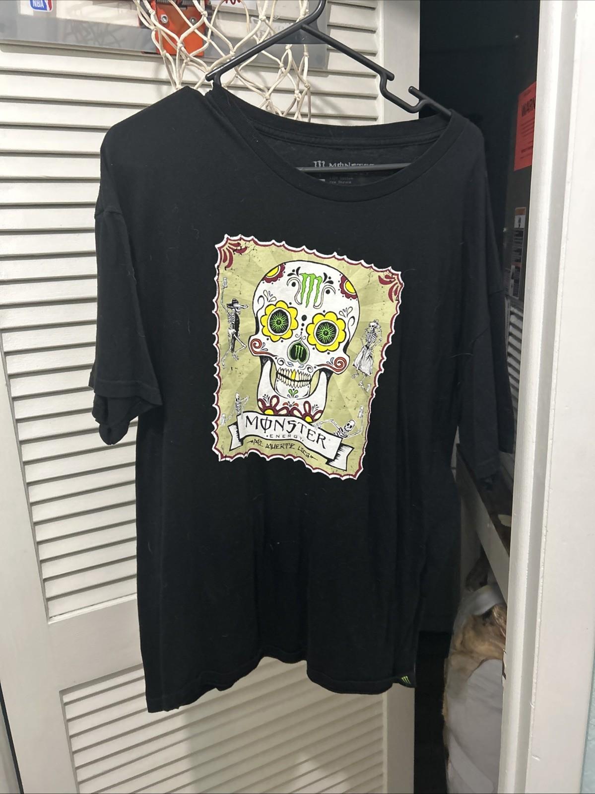 Monster Energy Shirt Size XL Black Day of the Dead Skull Tee Mexico Skeleton S разноцветный
