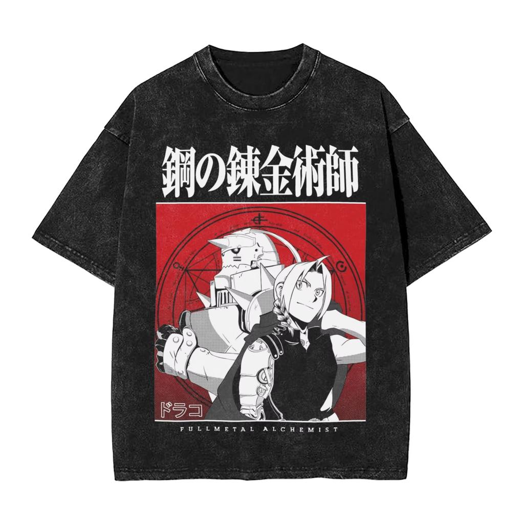 Anime Fullmetal Alchemist Edward Elric Stampa Grafica Uomo Donna Maglietta Manga Retro Lavata Oversize Girocollo Cotone Top Moda Harajuku Estate Nuova T-shirt