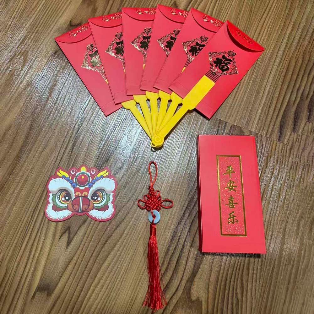 6/10 Slots Fan Shape Red Envelope Tassel Good Luck New Year Money Pocket Best Wishes Chinese Style Blessing Pockets