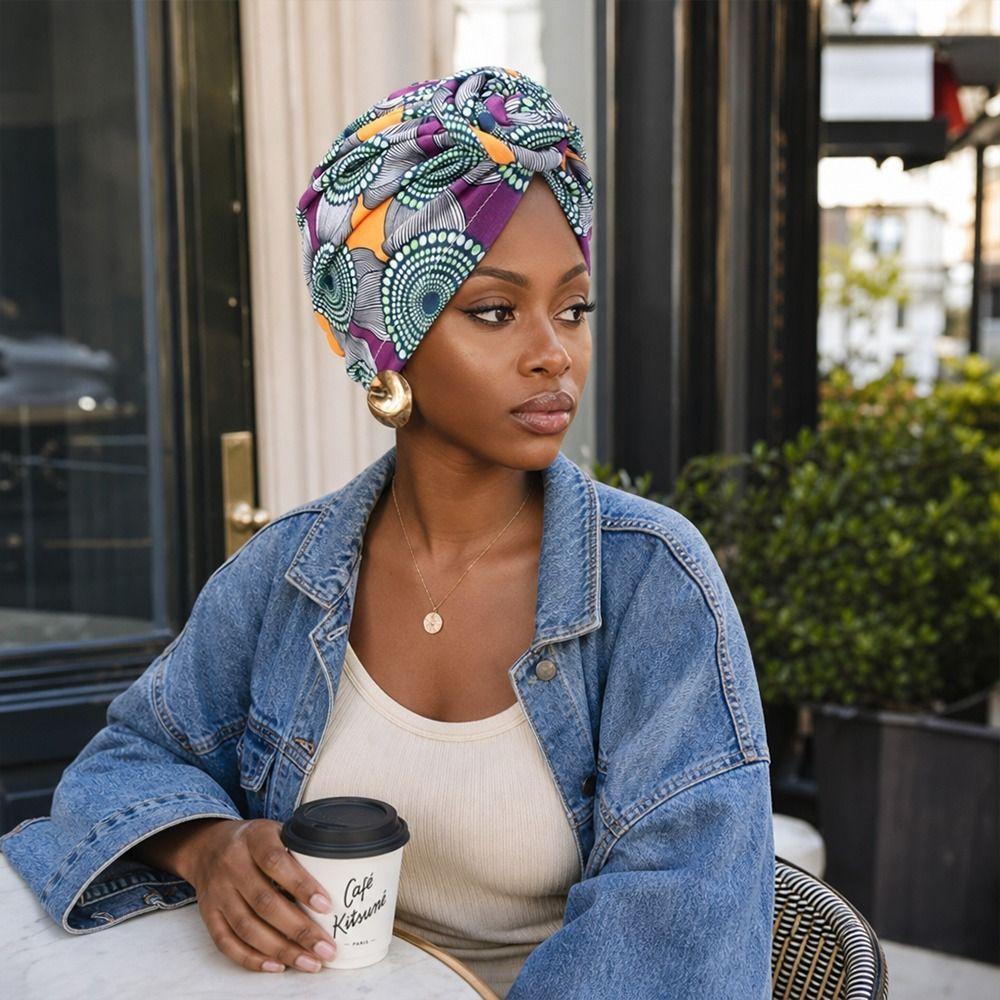 Knotted Style Twist Knot Turban Hat Pleated Floral Head Wrap Islamic Headband Women Headwear