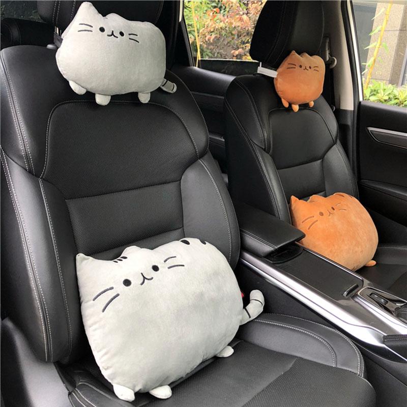 1PCS Creative Cartoon Cute Cat Auto Car Seat Head Neck Rest Cushion Headrest Pillow Plush Pad Car Safety Pillow Car Accessories