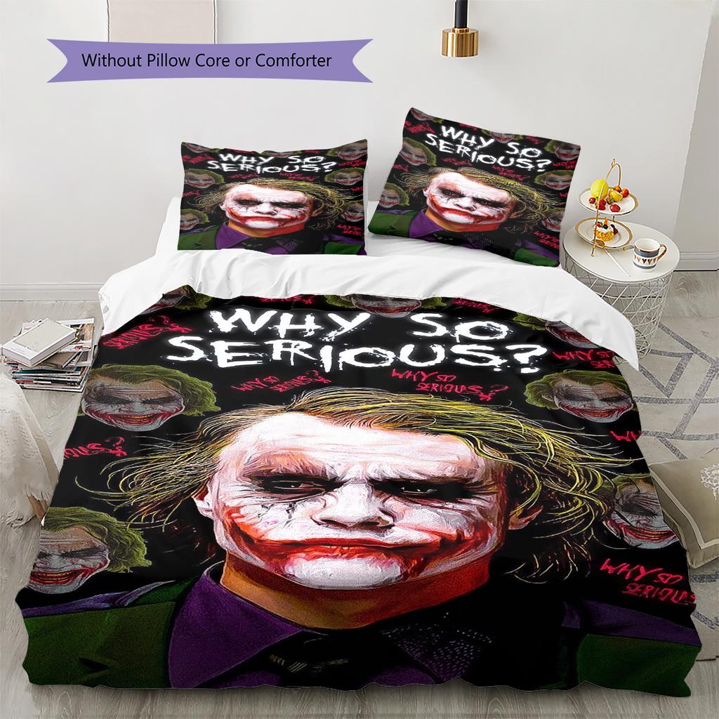 Joker Clown Pattern Bedding Quilt Set Quilt Cover Pillowcase Home Decoration Gift (1 * Duvet Cover + 2 * Pillowcase, Without Core)