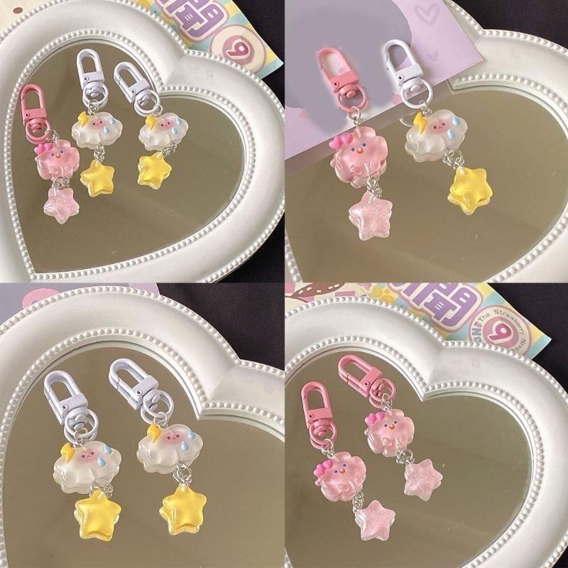 Packung mit 5 niedlichen Cartoon-Wolken- und Stern-Schlüsselanhänger-Zubehörsets für Mädchen und Kinder Schmuckdekoration Schlüsselring