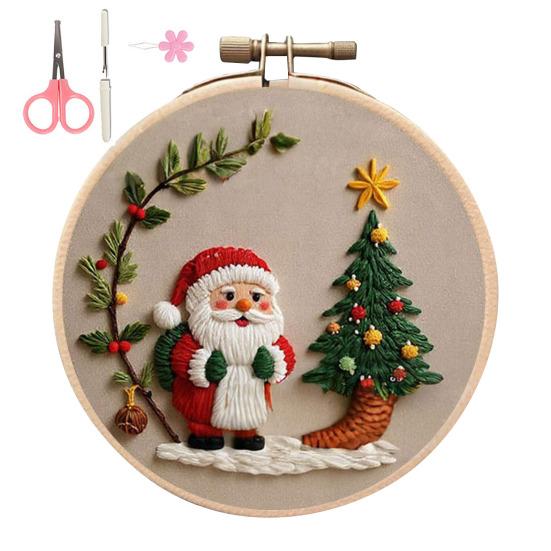 Christmas Embroidery Kit Winter Landscape Embroidery Starter Kit Santa Claus Embroidery Craft Set with Pattern Threads Needles for Beginners Adults
