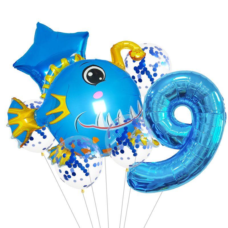 Ocean Theme Balloon Set Kids Birthday Number Balloon Decor