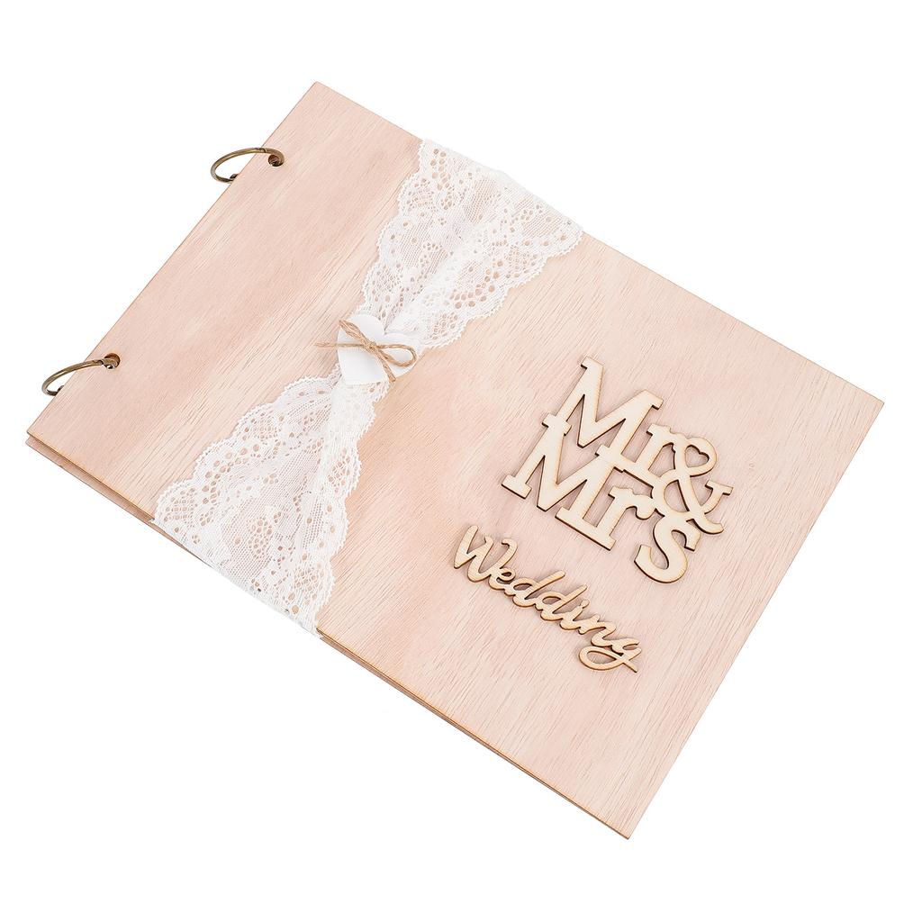 1Pcs 10 Pages Guest Book for Wedding Party Rustic Wooden Message Book Keepsake Album for Bridal Shower Engagement Ceremony Gift
