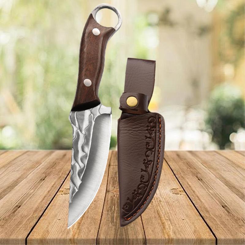 Multifunctional Kitchen Knife Handmade Forged Boning Knife Meat Cutting Fruit Knives Wooden Handle Stainless Steel BBQ Knife