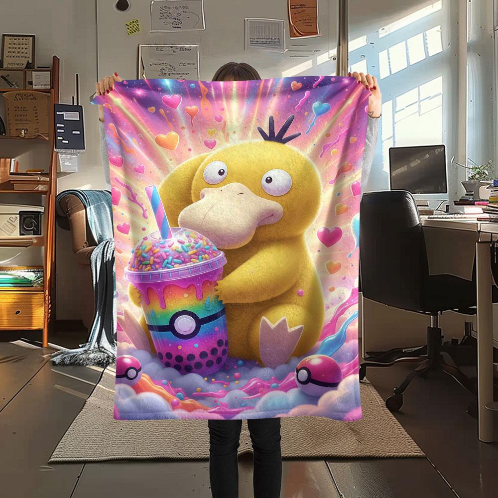 1Pc Pokemon drinks Print Flannel Blanket, High quality Comfortable for All Seasons, Home Decor, Warmth and Comfort, Perfect for Christmas Gifts