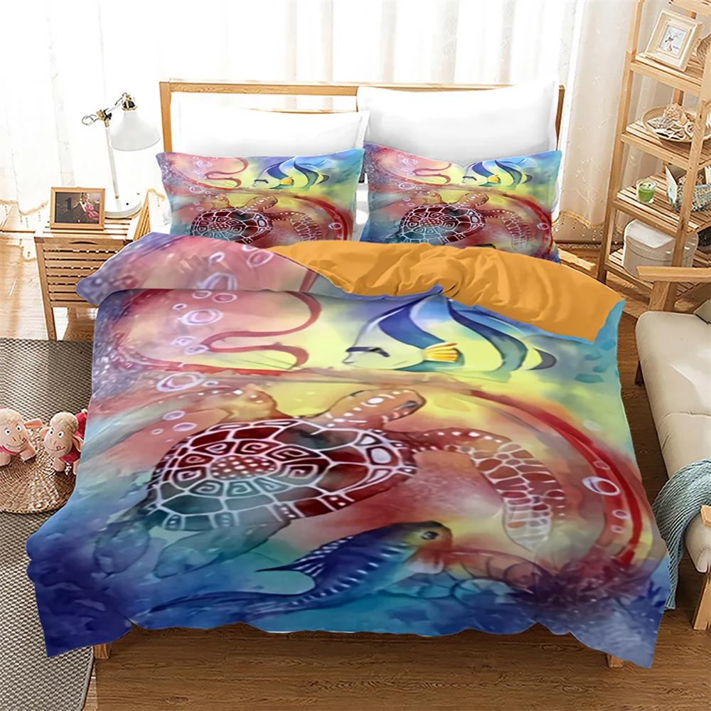 Sea Turtle Duvet Cover for Children Boys Girls Adult Black Gold Tortoise Reptile Theme for Bedroom Decorations Queen King Size