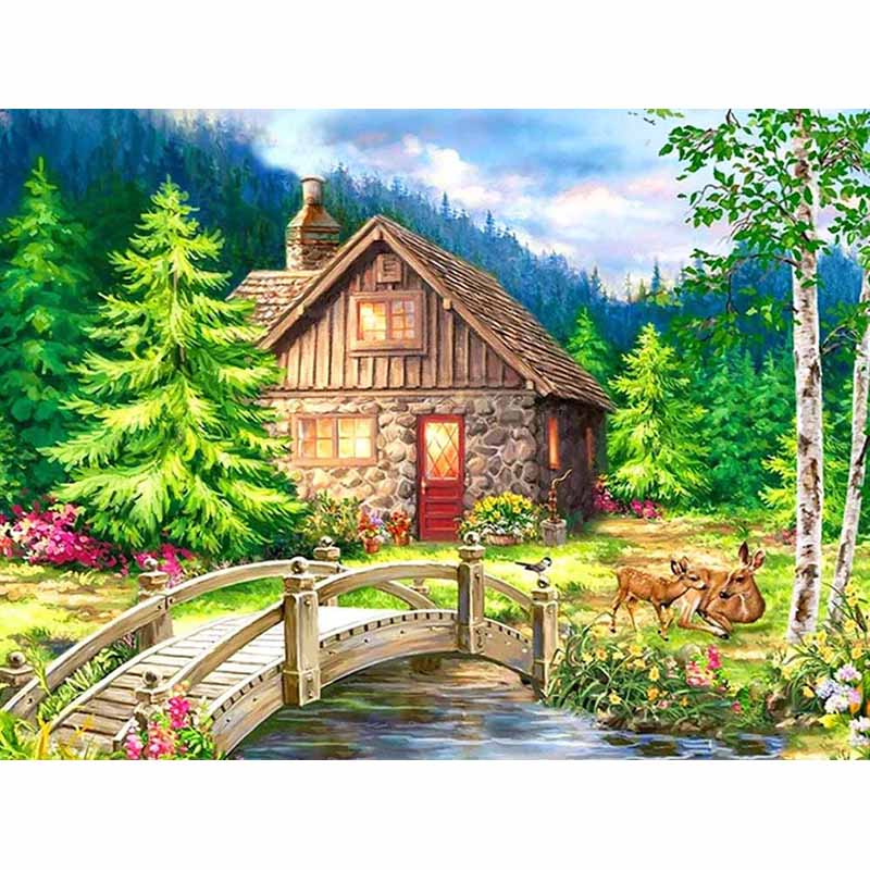 New 5D DIY Diamond Painting Scenic Lodge Diamond Embroidery Scenery Cross Stitch Full Round Drill Home Decor Manual Gift