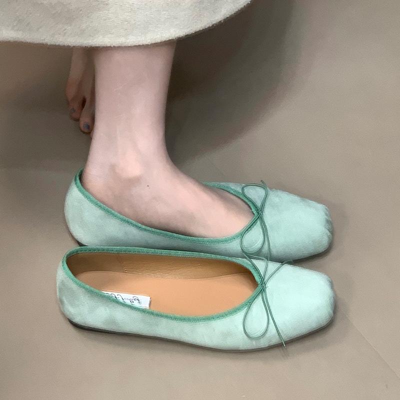 Flat Bottom Shallow Mouth Bow Single Shoes Women's 2025 New Evening Wind Ballet Shoes Grandma Shoes