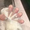 Handmade Press On Nail French Gentle Sparkling Pink Cat Eye Hollowed-out Cross Diamond Long Stiletto Fake Nail Patch Artificial Nail Reusable