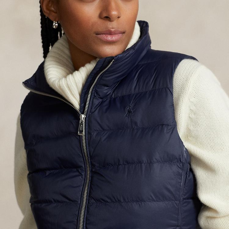 Polo Ralph Lauren Solid Color Zip Neck Sleeveless Vest Women Vests Navy-Blue WMPOOTWNN220073-410