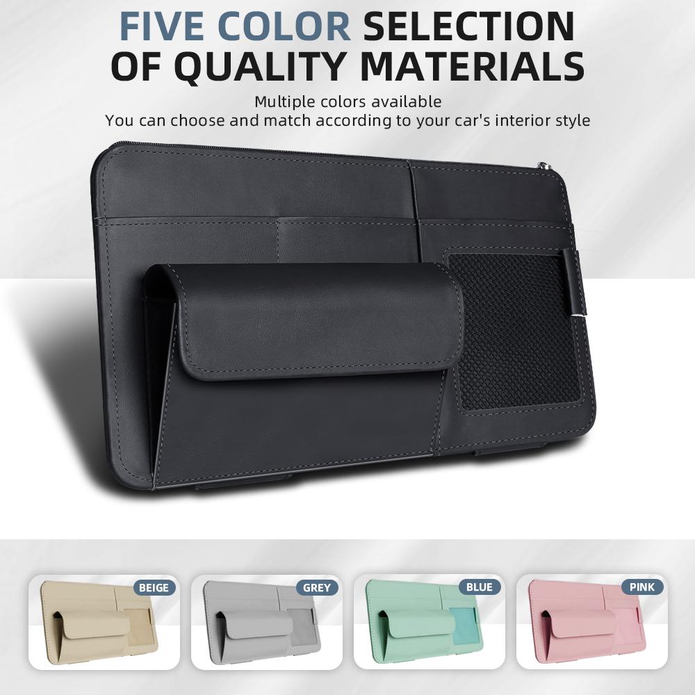 Car Sun Visor Organizer with Glasses Holder, Card & Pen Pockets – PU Leather Auto Interior Storage for Cars, SUVs & Trucks