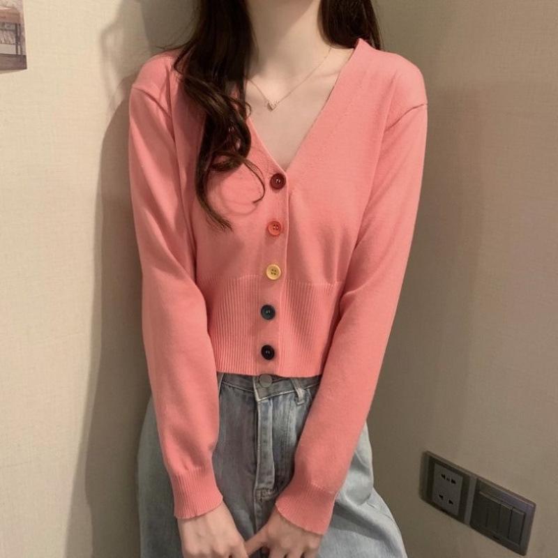 Versatile Korean V-neck Slimming Knit Cardigan - Spring/Autumn Long Sleeve Outerwear