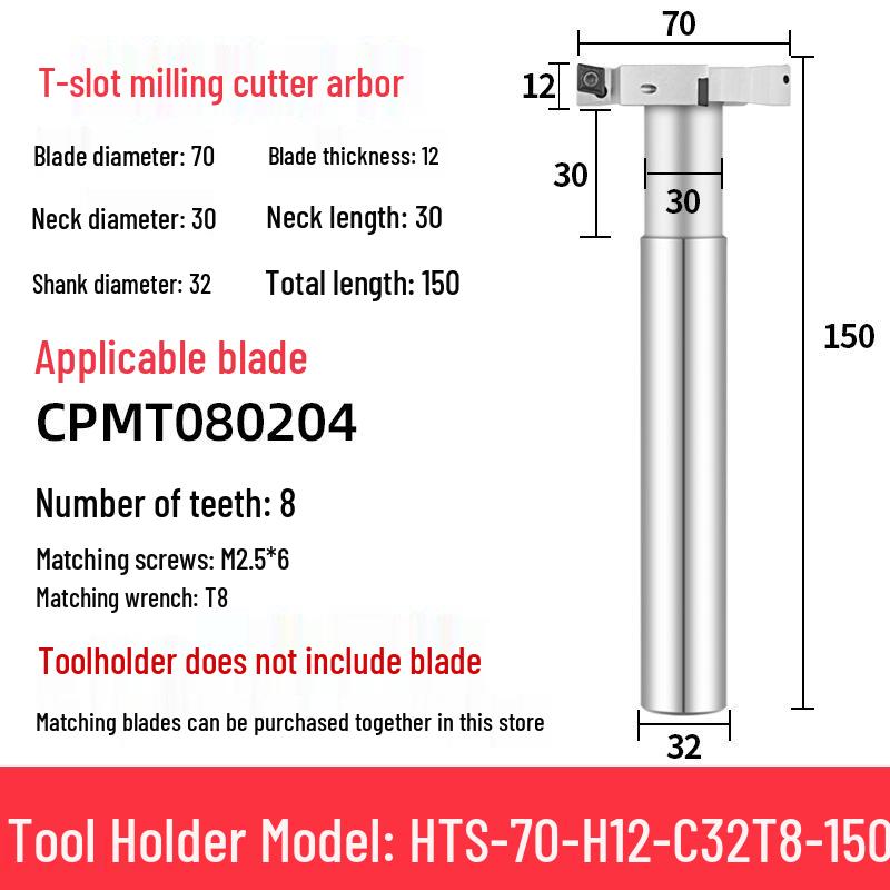 CNC T-Slot Milling Cutter with HTS Three-Sided Blade, Shank Thickness: 6, 8, 10, 12 Mm