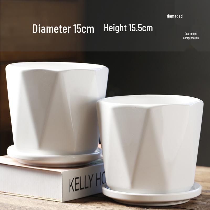 Elegant White Ceramic Flower Pot with Tray - Ideal for Ivy, Spider Plants, and Succulents