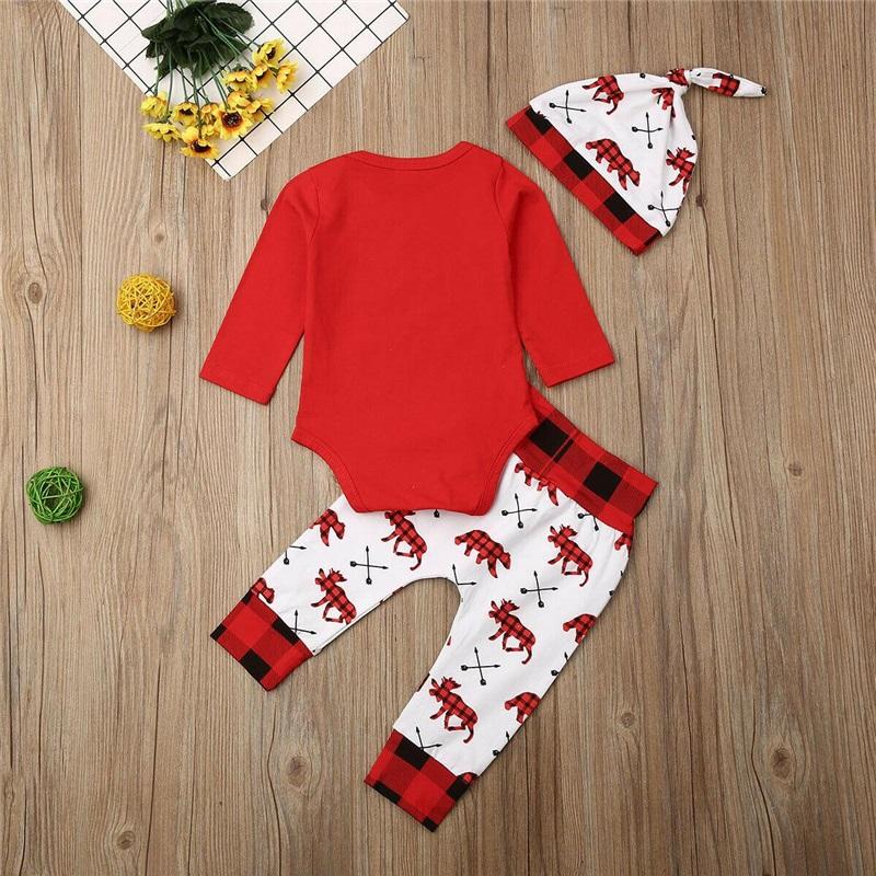 Christmas Newborn Baby Clothes Set Romper Long Pants Beanie Hat