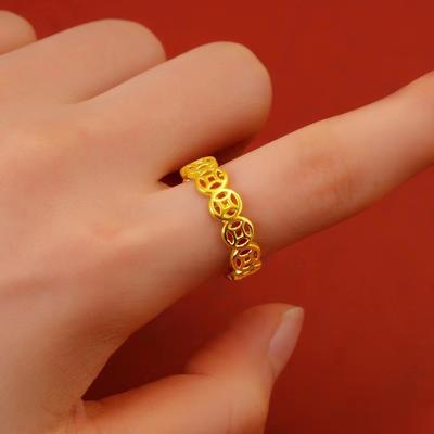 Get Rich Small Copper Coin Ring Women's Retro National Style Coin Ring Opening Jewelry