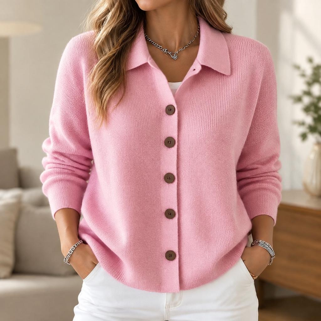 Western Standard Size Women'S Autumn Winter Premium Elegant Casual Soft Pullover Lapel Cardigan Sweater Women