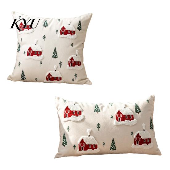 Christmas Cottage Cushion Cover Cover, Red Snowy House Pillowcase, Decorative Holiday Gift for Home Decor Throw Pillow Case Sofa Couch Farmhouse