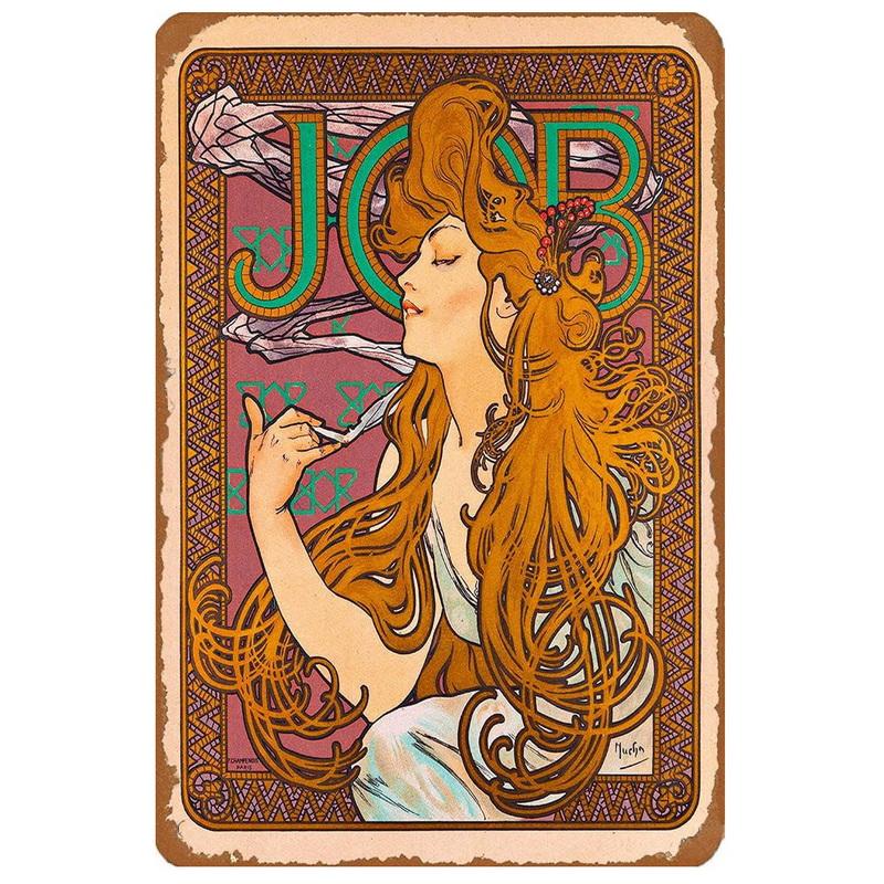 Vintage Metal Tin Signs Beauty-Art Nouveau Decorative Signs Four Seasons - Illustration Girl Retro Wall Decor Home Wall Signs