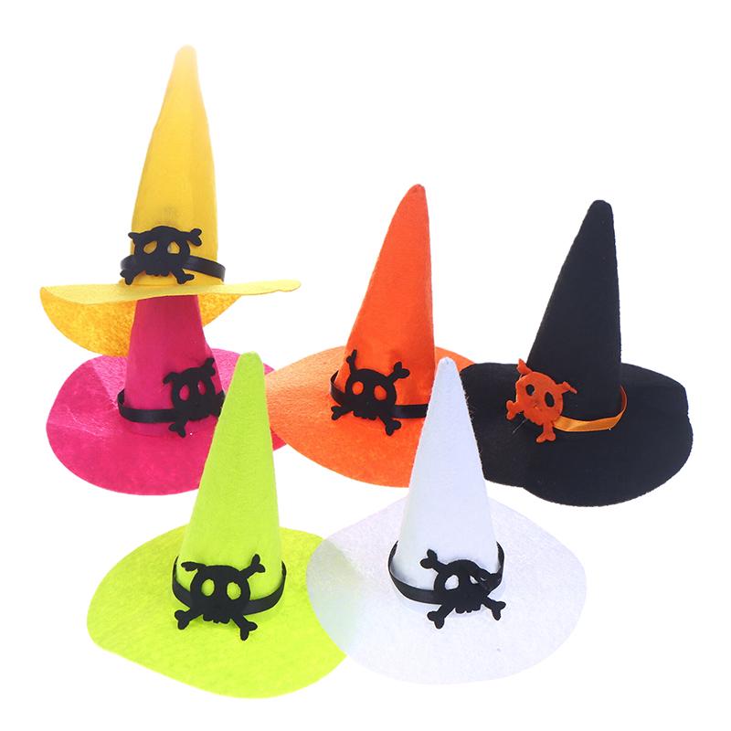 3Pcs Miniature Dollhouse Mini Color Felt Witch Hats For Halloween House Decoration Dolls Accessories Kids Play Toys Witch Hats