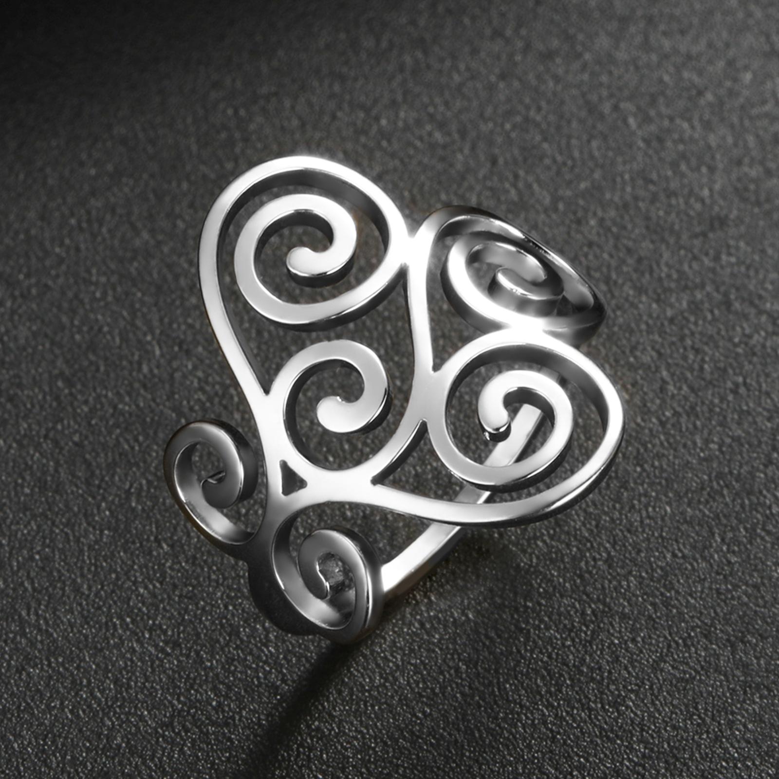 

Teamer Filigree Flower of Life Ring Stainless Steel Vintage Wide Finger Ring Women Amulet Jewelry Wedding Valentine s Day Gifts 7