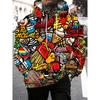 Graffiti Cartoon Pattern Man Hoodie Funny 3D Printed Sweatshirts Autumn New Casual Long Sleeves Pullover Unisex Tops Sweatshirt