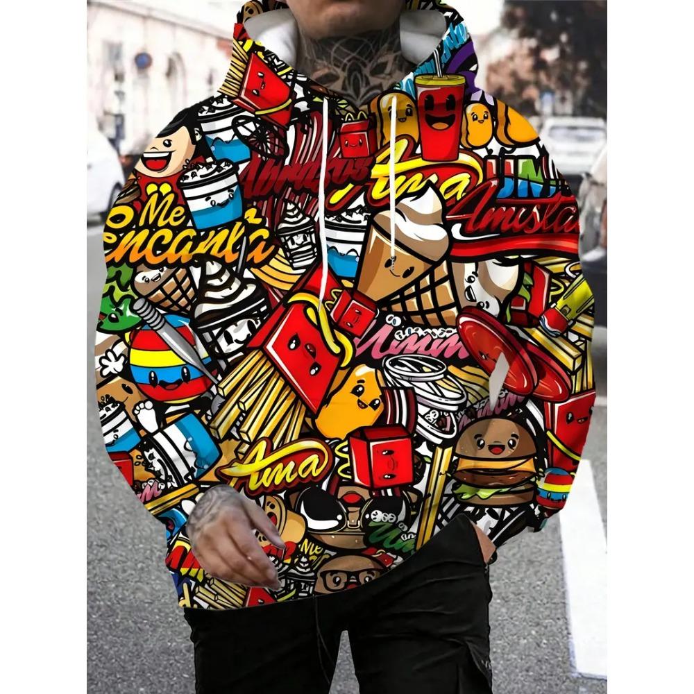 Graffiti Cartoon Pattern Man Hoodie Funny 3D Printed Sweatshirts Autumn New Casual Long Sleeves Pullover Unisex Tops Sweatshirt