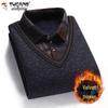 Maglione a due pezzi in maglia con revers foderato in pile da uomo Woodpecker per mezza età e anziani - Caldo abbigliamento invernale