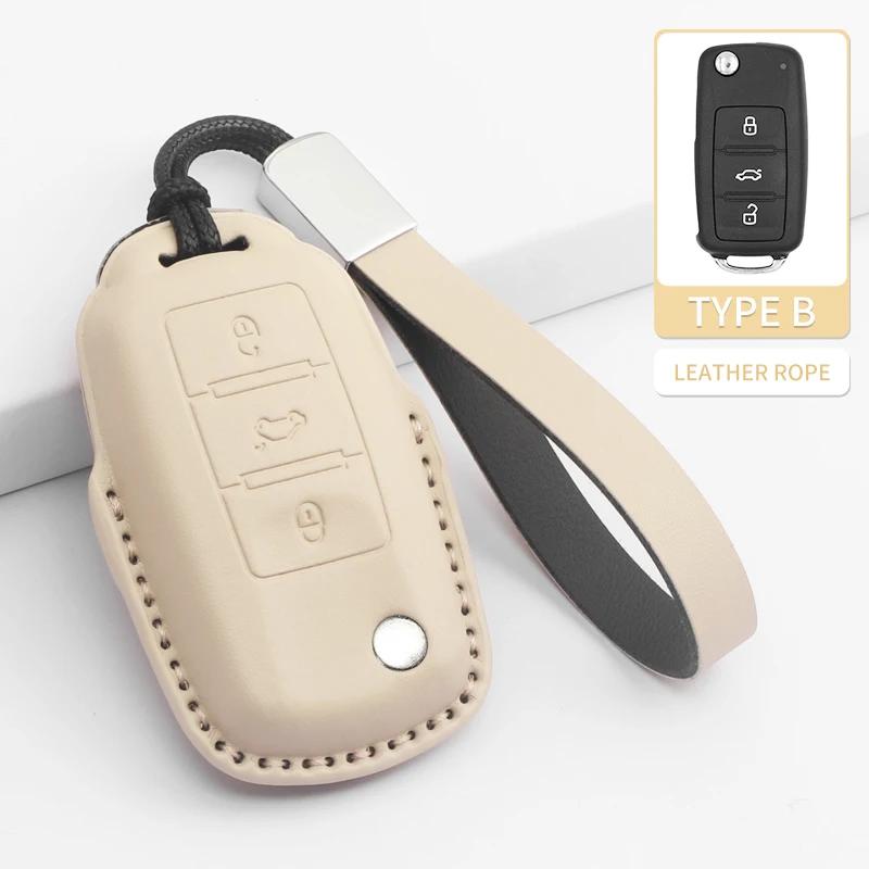 Car Key Cover For VW Volkswagen Beetle Caddy Eos Golf Jetta Polo Scirocco Tiguan Touran UP Keyless Fob Leather Car Key Bag Case
