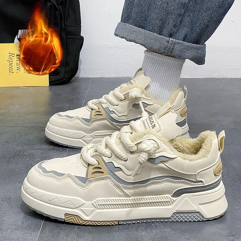 

Мужские кроссовки на платформе Осень Зима Плюшевые Утепленные Уличные Нескользящие Хлопковые Обувь Удобная Модная На шнуровке Повседневные Кеды 39
