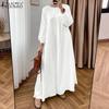 ZANZEA Women Muslim Casual O-neck Loose Long Sleeve Dress