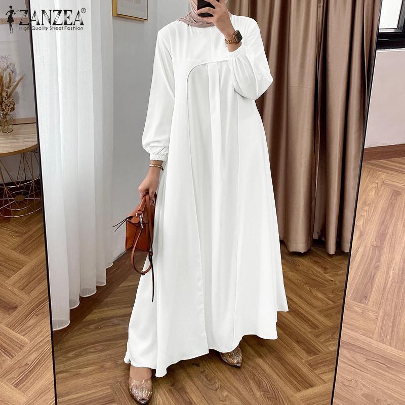ZANZEA Women Muslim Casual O-neck Loose Long Sleeve Dress