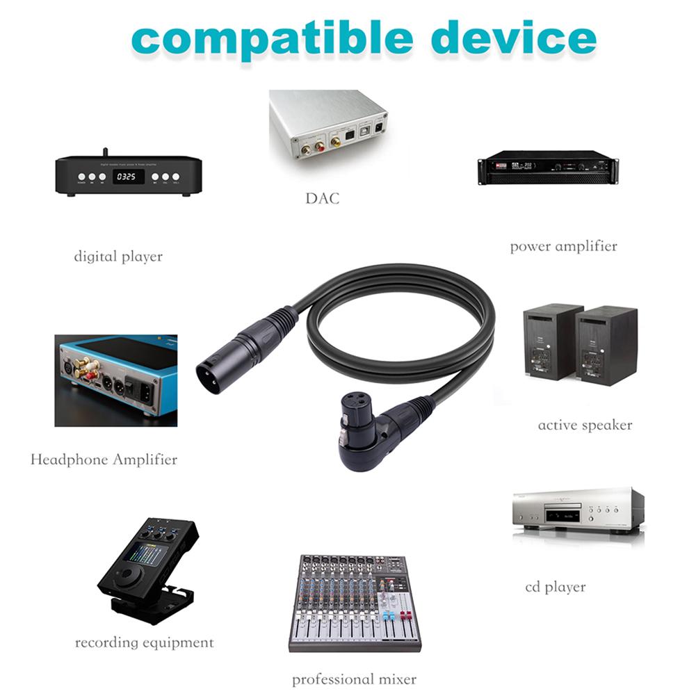 90 Degree XLR Female To Straight XLR Male 3-Pin Mic Connector 0.3/1/1.8M Elbow XLR Female To Straight XLR Male Audio CableGood product