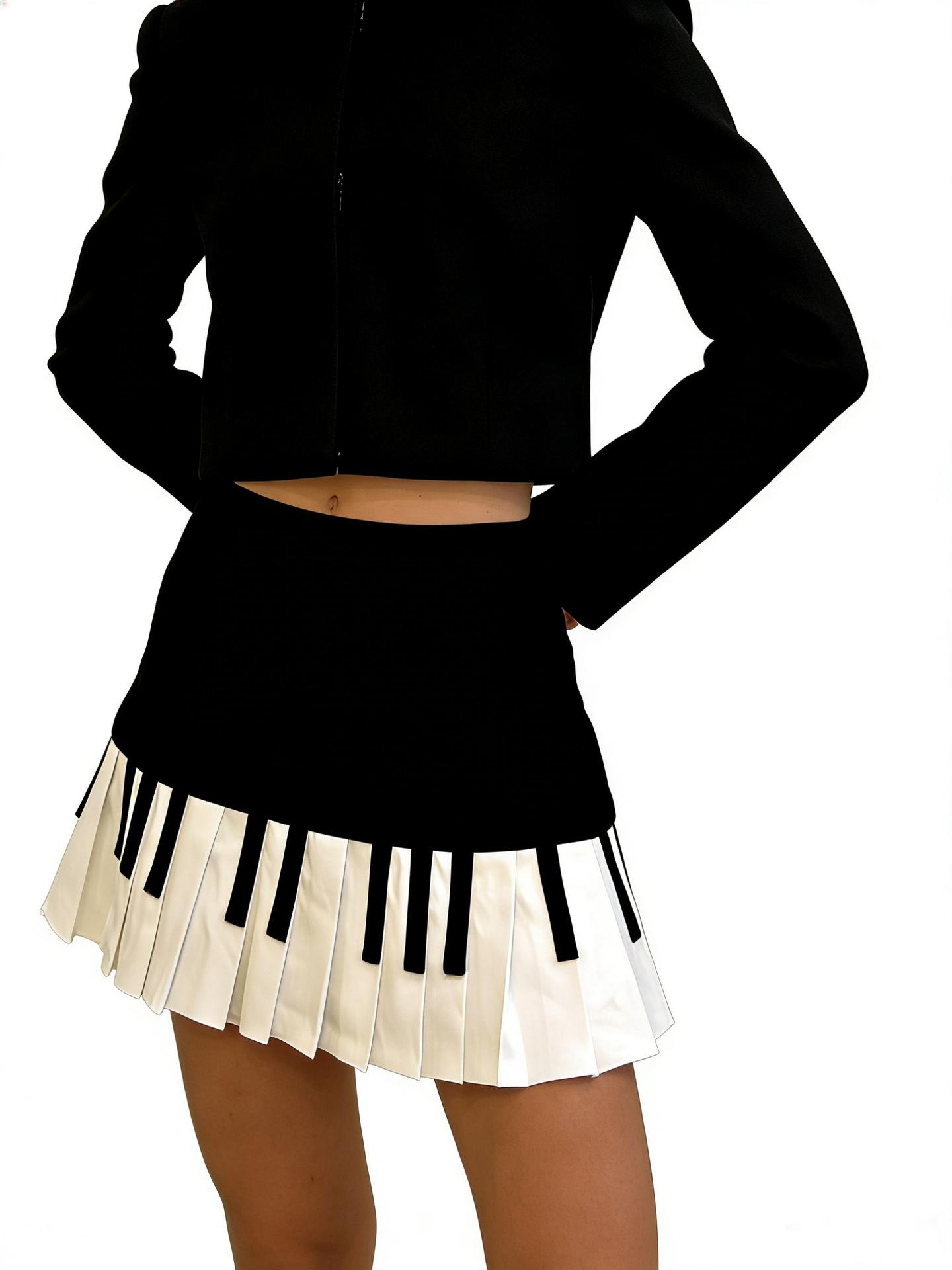 Ретро черно-белая плиссированная юбка-миди женская летняя новый дизайн высокая талия узкая юбка S