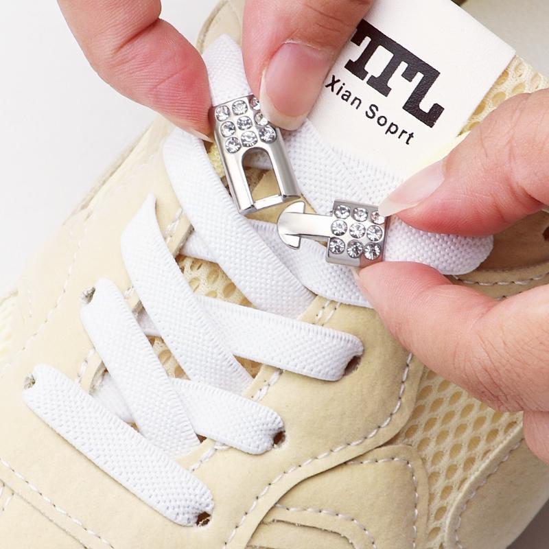 2 Pair Diamond Lock Shoelaces Without Ties Elastic Laces Sneakers No Tie Shoe Laces Kids Adult Wide Shoelace Shoe Accessories