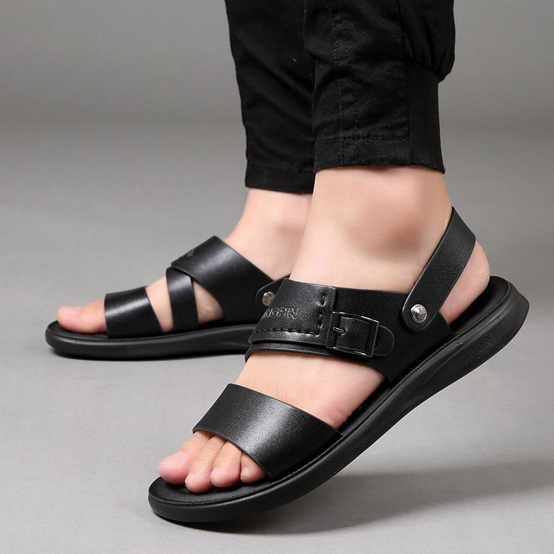 FashionHihg Quality Leather New Sandals Summer Baotou Casual Man Slippers Comfortable Slip On Male Sandals Outdoor Trekking Sandales