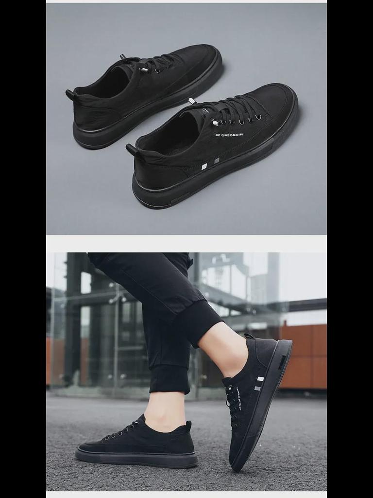 Pánské korejské nazouvací plátěné boty – Jednobarevné ležérní plátěné boty na jaro a podzim